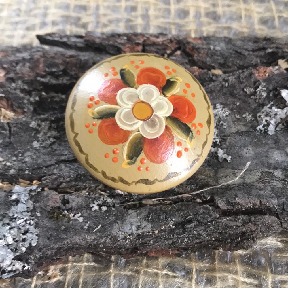 Hand painted vintage flower pin